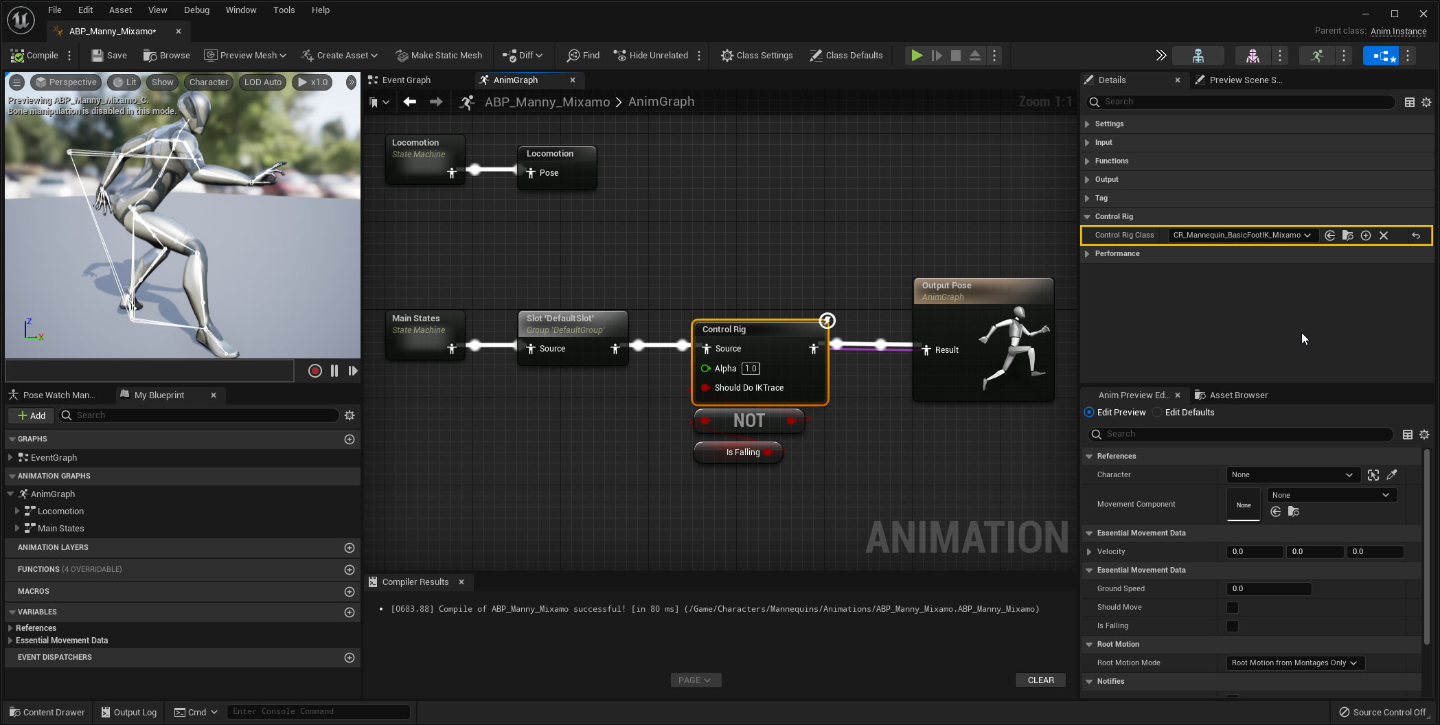 Using the modified Control Rig in the Animation Blueprint