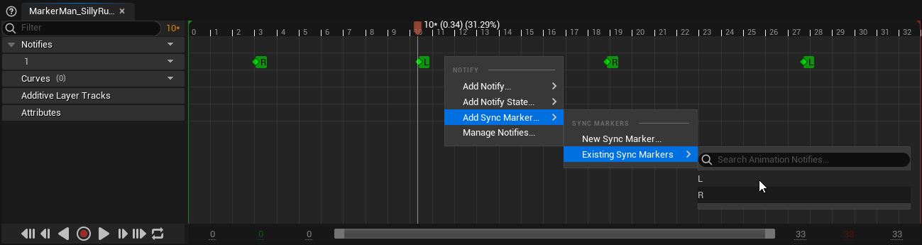 Adding animation sync markers for the feet