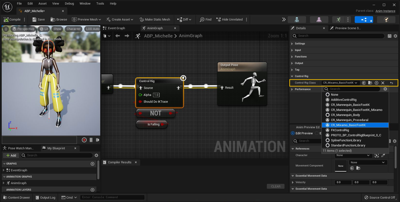 Updating the Control Rig setting in the Animation Blueprint