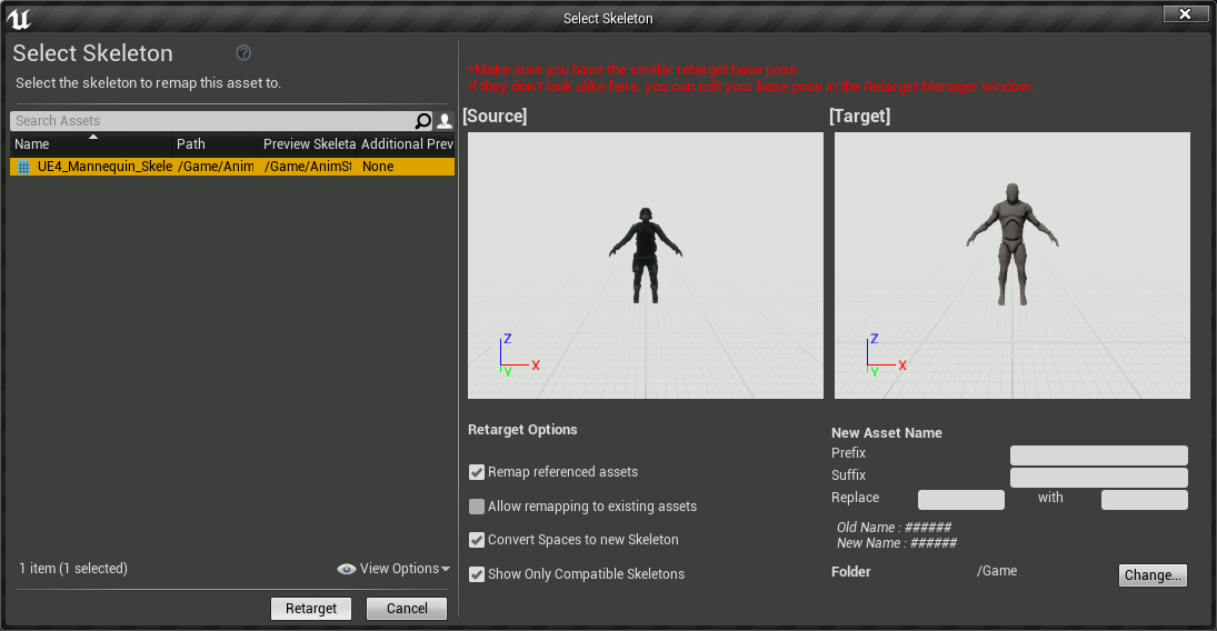 Select the UE4 Mannequin skeleton