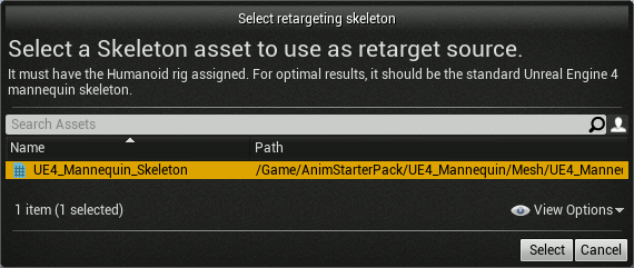 Retarget to the UE4 Mannequin skeleton
