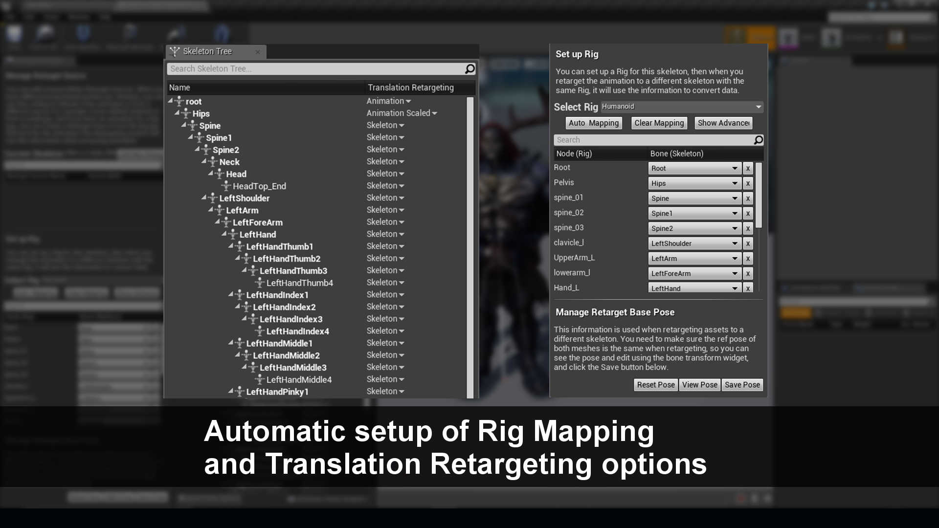 Automatic setup of Rig Mapping and Translation Retargeting options.