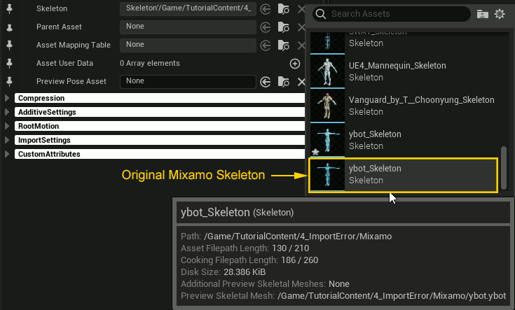 Select the original Mixamo skeleton asset