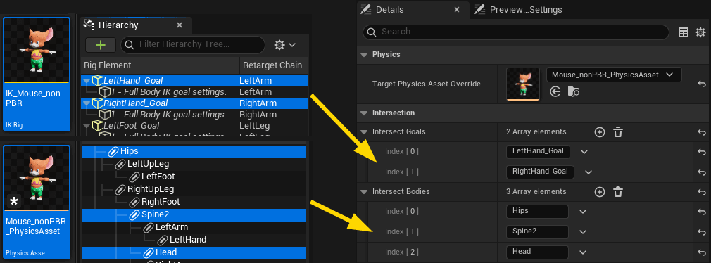 Body Intersect Goals retarget op setup