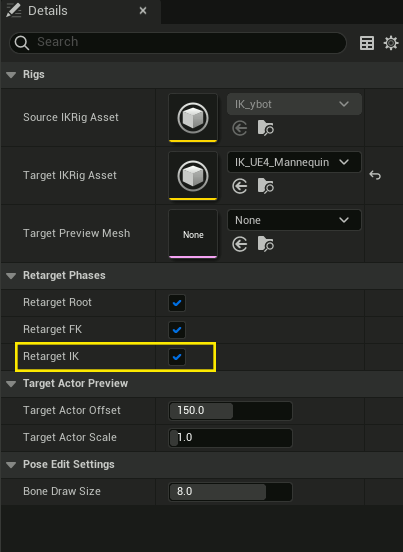 The Retarget IK option