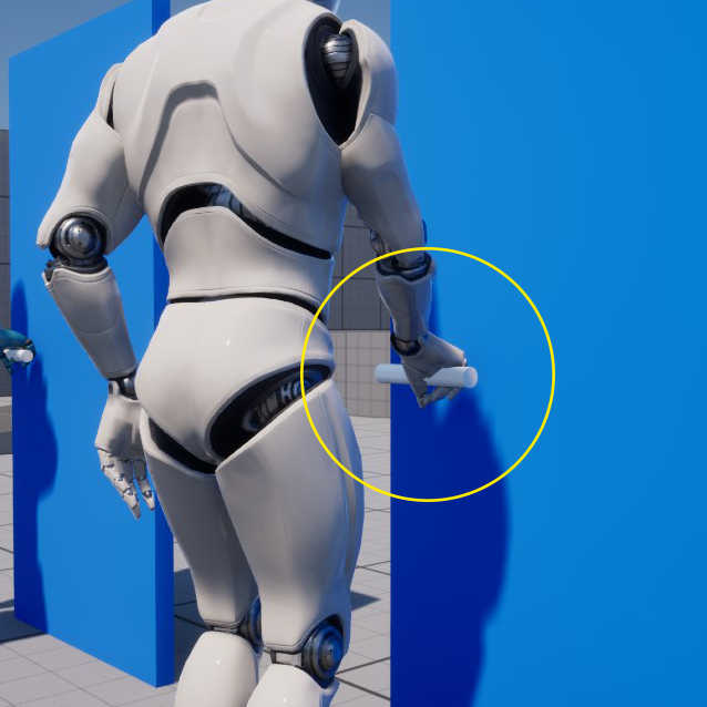 Retargeted animation where the UE4 Mannequin is correctly interacting with the door handle