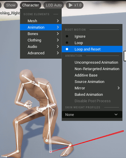Enable root motion processing in the animation preview editor