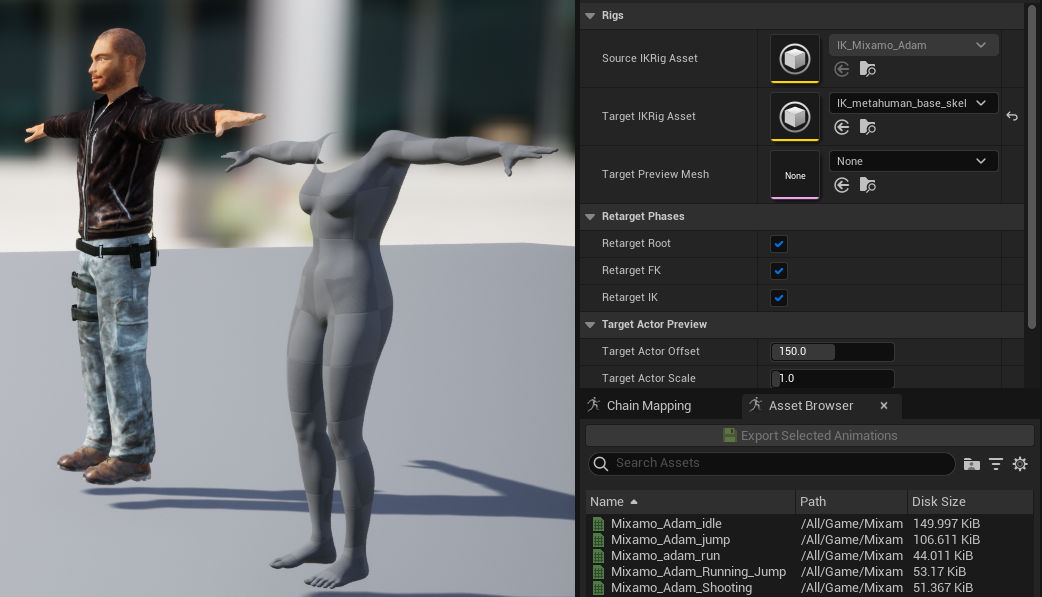 Mixamo to MetaHuman retargeter