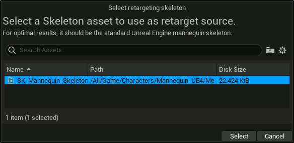 Retarget to the UE5 Mannequin skeleton