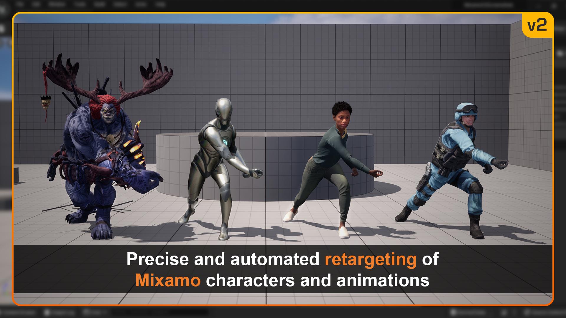 Precise and automatic retargeting of Mixamo animations and characters in Unreal Engine 5