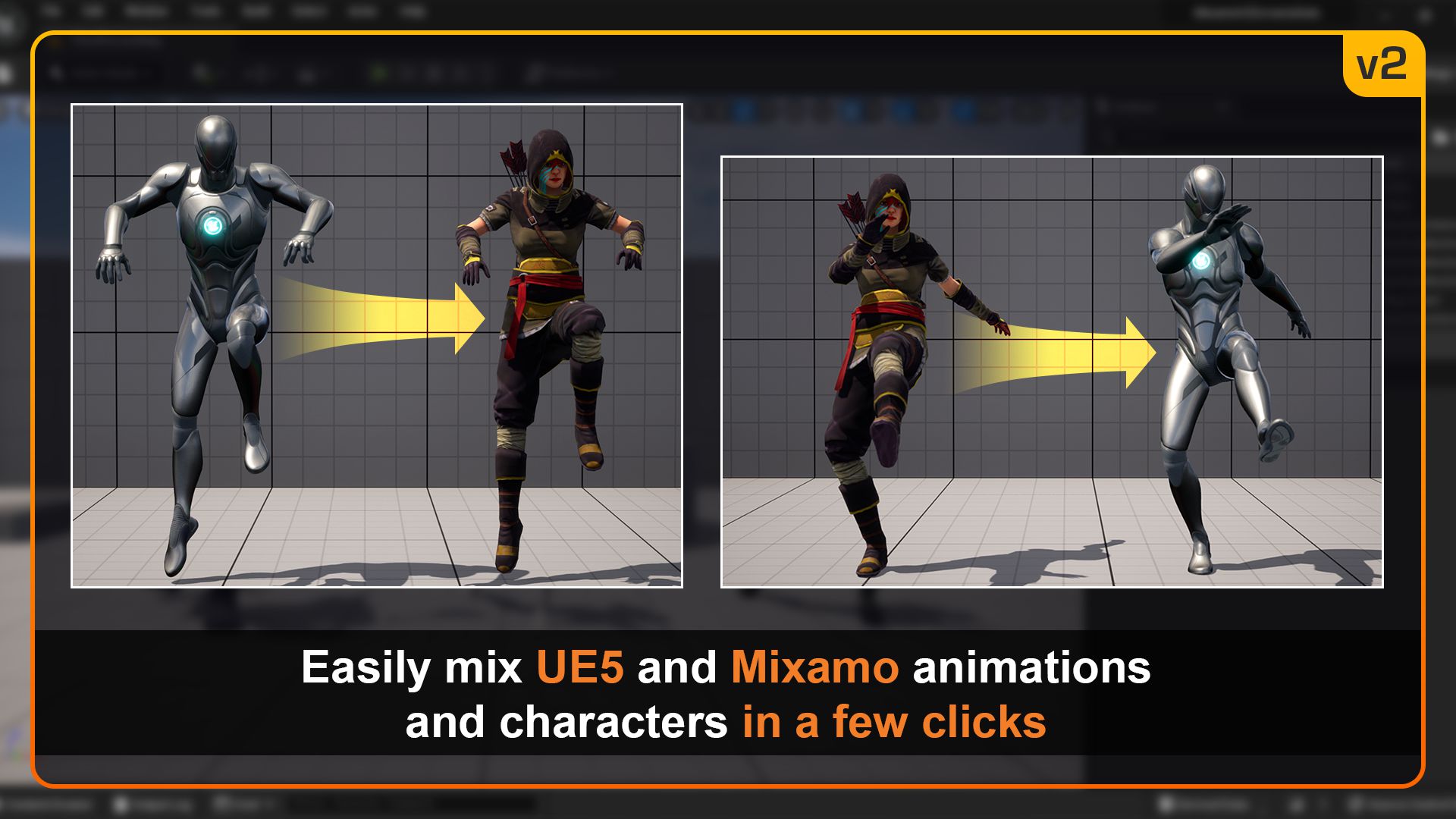 Easily mix UE5 and Mixamo animtions and characters in a few clicks