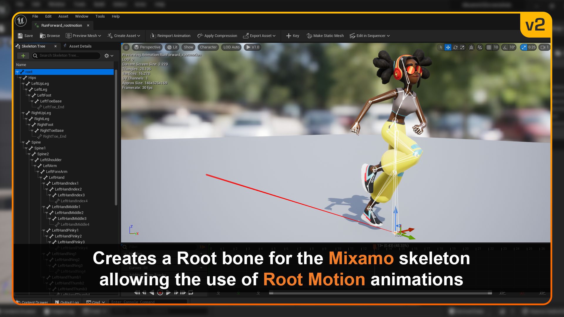 Creates a Root bone for the Mixamo skeleton allowing the use of Root Motion animations