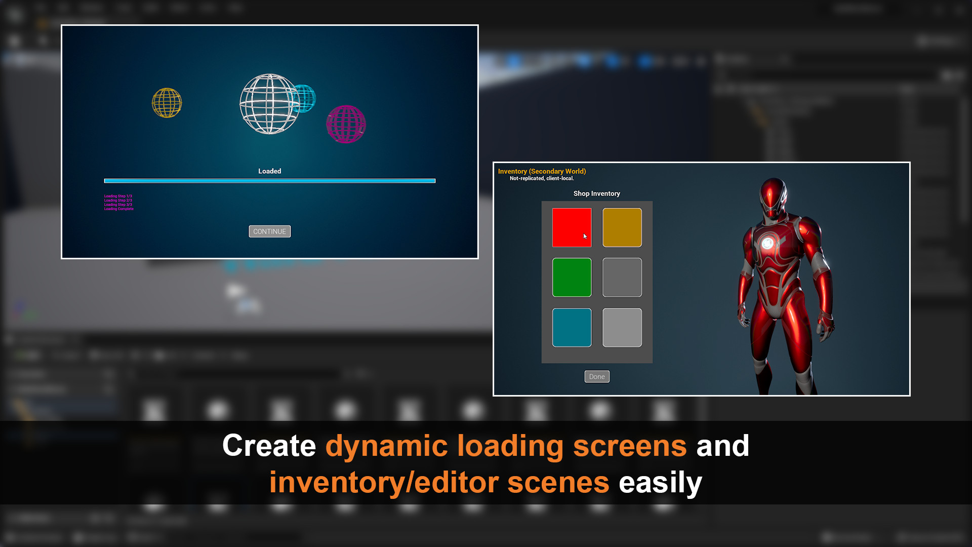 Create loading screens inventory/editor scenes easily