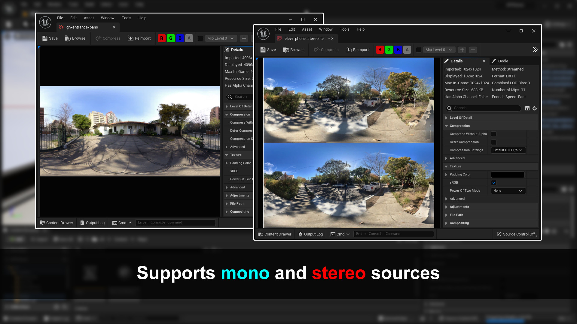 Supported mono and stero 360 images and 360 videos
